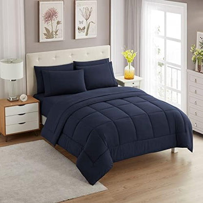 Twin XL Comforter Set with Sheets - 5-Piece Bedding Collection - 1 Comforter, 1 Fitted Sheet, 1 Flat, 2 Pillowcases - Deep Pocket - Soft & Premium Quality - Ideal for All Seasons, Navy Blue