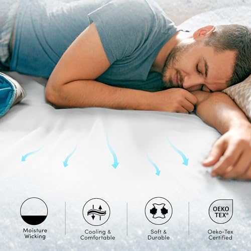 Comfort Spaces Coolmax Moisture Wicking Fitted Sheet ONLY Super Soft, Fade Resistant, All Elastic Deep Pocket Fits Up to 16" Mattress - Warm Weather Cooling Sheets for Night Sweats, King, White