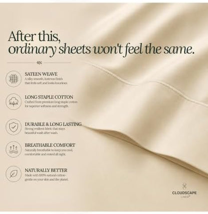 CLOUDSCAPE Millennium Series Soft 100% Egyptian Cotton Sheets Queen,Ivory