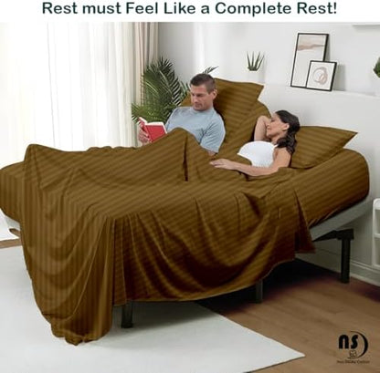 NON Sticky cotton 4 Piece Head Flex King Fitted Sheet Set for Sleep Number Adjustable Bed, 100% Long Staple Cotton Bed Sheets, 34" Top Split, Fits 18" Deep Mattress, 78" X 80", Taupe Stripe