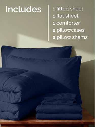 Queen Comforter Set - 7 Piece Bed in a Bag Queen Size Bed Set - Navy Blue
