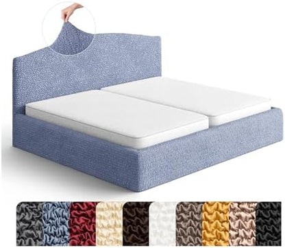 PAULATO BY GA.I.CO. Stretch Headboard and Frame Slipcover – Soft Bi-Elastic 1-Piece Bedframe Cover – Furniture Protector Machine Washable – Blue (King 75"-83" Wide)