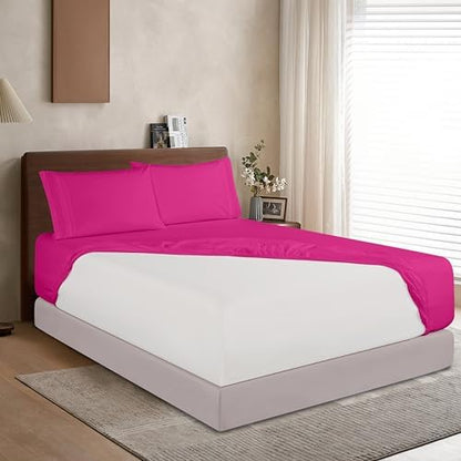 Elegant Comfort 1500 Premium Hotel Quality 18-24 Inches Deep - Extra Deep Pocket Single Fitted Sheet for High Mattress, Luxury and Softest, Smart Pocket - Wrinkle Free, Full, Pink