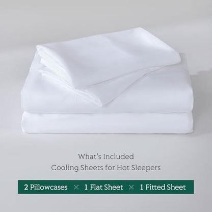 Cooling Sheets Set Queen Size, Viscose Derived from Bamboo for Hot Sleepers | Deep Pocket Up to 16 Inch | Silky Soft & Breathable Bedding - 4PC (Queen, White)