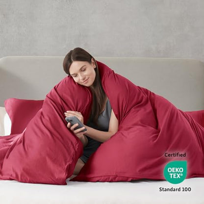Hearth & Harbor Prewashed Twin Duvet Cover Set, Burgundy Red