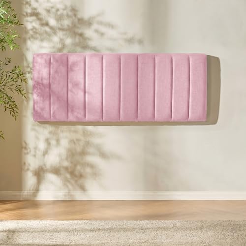 Nestl Upholstered Full Headboard - Easy Assemble Channel Stitched Headboard Full Size - Wall Mounted Headboards with 3D Soundproof Wall Panels Peel & Stick Floating Headboards, Pink