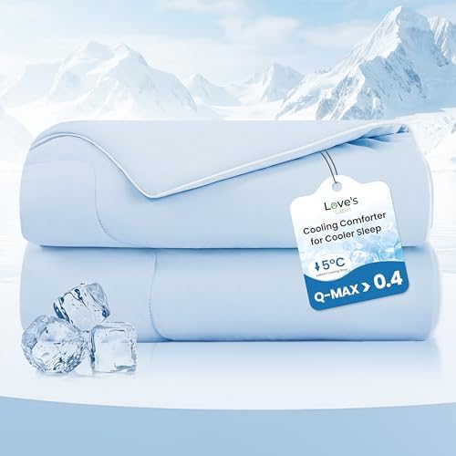 Love's cabin Cooling Comforter Queen Size, Double Sided Cooling Blankets for Hot Sleepers, Q-Max>0.4 Instant Cool-to-Touch, 2X Breathable & Moisture-Wicking, Oeko-TEX Certified, 90"x90" Blue