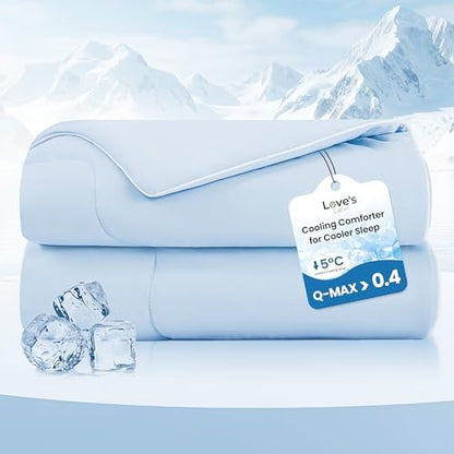 Love's cabin Cooling Comforter Queen Size, Double Sided Cooling Blankets for Hot Sleepers, Q-Max>0.4 Instant Cool-to-Touch, 2X Breathable & Moisture-Wicking, Oeko-TEX Certified, 90"x90" Blue