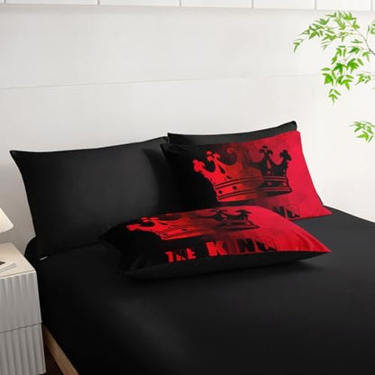 7Pcs Crown Comforter Set Black Red Gradient Art Printed Bedding Set with 1 Comforter, 1 Flat Sheet, 1 Fitted Sheet and 4 Pillowcases for Boys and Girls Bedroom All Season(Crown Full