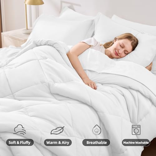 FUANNA Queen Comforter Set 7 Pieces, White Bedding Set, Soft Bed in a Bag