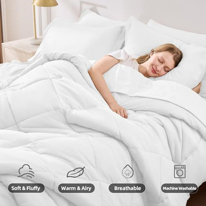 FUANNA Queen Comforter Set 7 Pieces, White Bedding Set, Soft Bed in a Bag