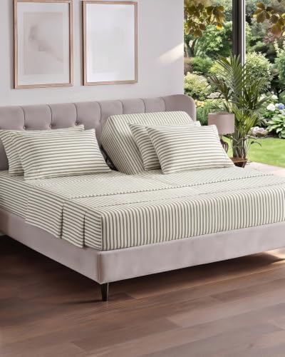 Flex Top Split Head King 6 Piece Sheet Set - Soft & Cooling - Beige Stripes