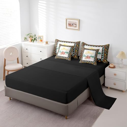 Erosebridal Camping 7 Piece Comforter Set Full Bed in a Bag,Vinatge Camper Accessories Bedding,Japanese Style Down Comforter,Mount Fuji Pattern Duvet Insert,Rustic Farmhouse Bear Sheet Set