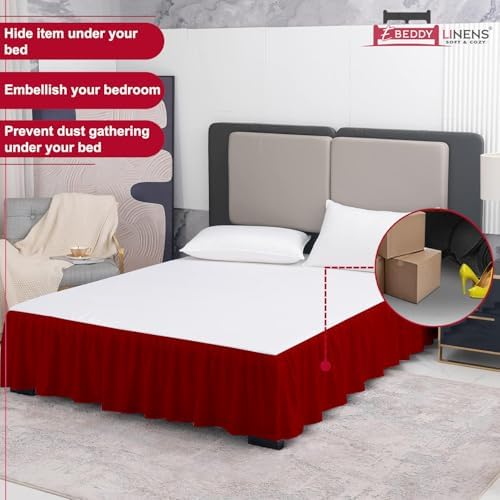 eBeddy Linens Dust Ruffle Bed Skirt King 14 Inch Drop – Split Corner Platform Style, 100% Microfiber, Burgundy Solid, Tailored Fit, Wrinkle-Resistant, Hidden Storage, Hotel Luxury