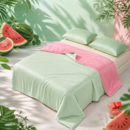Eastsora Cooling Comforter Queen Size, Cooling Blanket for Hot Sleepers, Q-Max 0.45 Reversible Summer Comforter, Lightweight Breathable Bedding for Night Sweats(Pink+Green)