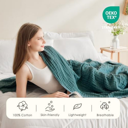 EMME Muslin Blankets for Adults Throw Blanket for Couch Breathable Gauze Soft Lightweight Airy Dark Teal Queen 90" x 90"