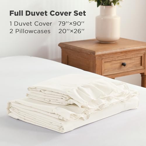 Andency Ivory Ruffle Duvet Cover Full, Shabby Chic Farmhouse Bedding Set