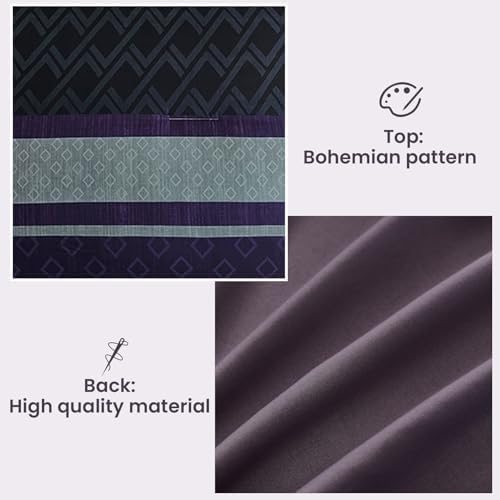 Cottolester Queen Comforter Set,Black Purple Boho Striped Bed in a Bag