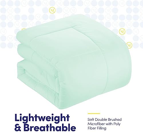 Sweet Home Collection 7 Piece Comforter Set Bag Solid Color All Season Soft Down Alternative Blanket & Luxurious Microfiber Bed Sheets, Mint, Full