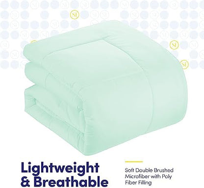 Sweet Home Collection 7 Piece Comforter Set Bag Solid Color All Season Soft Down Alternative Blanket & Luxurious Microfiber Bed Sheets, Mint, Full