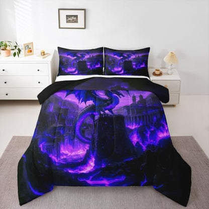 Feelyou Dragon Bedding Set Soft for Boys Girls, Fantasy Animal Comforter Set Full Size Jungle Duvet Quilt Microfiber Wild Animal Bedroom Decor Magical Beast 3 Pcs with 2 Pillow Cases