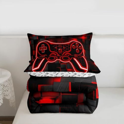 Feelyou Kids Gamer Comforter Set Twin Size Red Black Bedding Set Boys Teens
