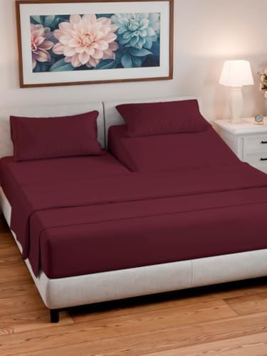 Flex Top Split Head King 4 Piece Sheet Set - Soft & Breathable - Burgundy