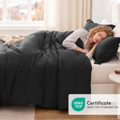 Love's cabin Black Full Comforter Set, 3-Piece Prewashed Bed Set