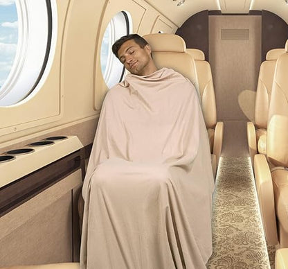 BlueHills Ultra Compact Travel Blanket Premium Plane Pillow Airplane Beige