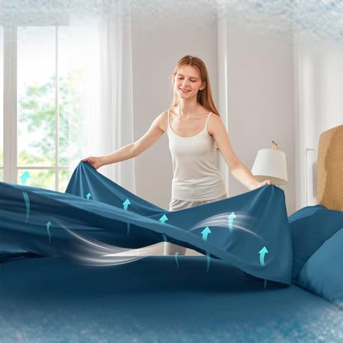 Comfort Spaces Coolmax Moisture Wicking Sheet Set Soft, Fade Resistant, All Elastic Deep Pocket Fits Up to 16" Mattress - Warm Weather Cooling Sheets for Night Sweats, Twin, Teal, 3 Piece