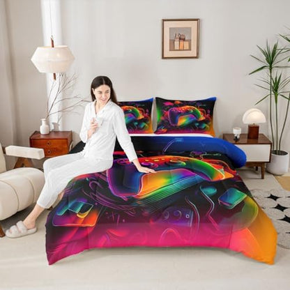 Erosebridal Gamer Comforter Set Game Consoles Girl Toddler Bedding Set for Teenage Boys Modern Gaming Comforter Abstract Vintage Quilt