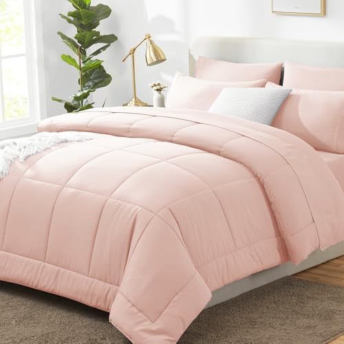 CozyLux Queen Comforter Set Blush Pink - 7 Pieces Bed in a Bag