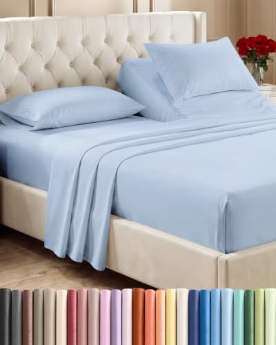 Flex Top Split Head King 4 Piece Sheet Set - Soft & Breathable - Sky Blue