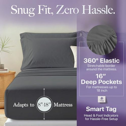 Carressa Linen 600 Series California King Sheet, 16" Deep Pocket, Dark Grey