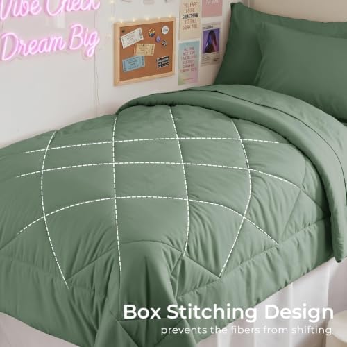 HEVUMYI 5-Piece Twin Comforter Set, Sage Bed in a Bag