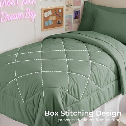 HEVUMYI 5-Piece Twin Comforter Set, Sage Bed in a Bag