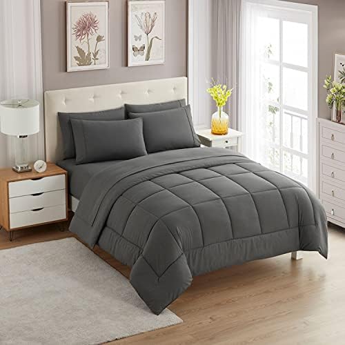 Sweet Home Collection Comforter Set with Sheets - Soft & Breathable Piece Bedding Collection - 1 Comforter, 1 Fitted Sheet, 1 Flat, Pillowcases - Deep Pocket, Premium Quality - All Season Twin XL Gray