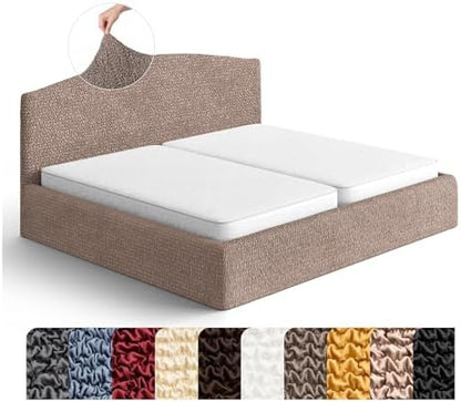 PAULATO BY GA.I.CO. Stretch Headboard and Frame Slipcover – Soft Bi-Elastic 1-Piece Bedframe Cover – Furniture Protector Machine Washable – Soft Taupe (King 75"-83" Wide)