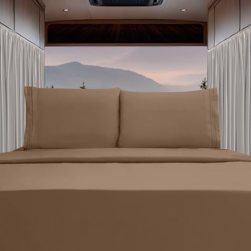 Elegant Comfort Luxury 4-Piece Bed Sheet Set - Luxury Bedding 1500 Premium Hotel Quality Microfiber, Wrinkle Resistant Cool and Breathable, Easy Elastic Fitted, RV Short Queen, Taupe Tan