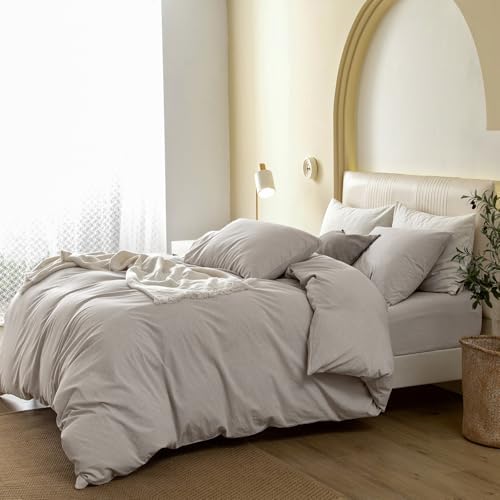 JIYUAN Super Queen Washed Cotton Duvet Cover Set Relaxed Linen Feel