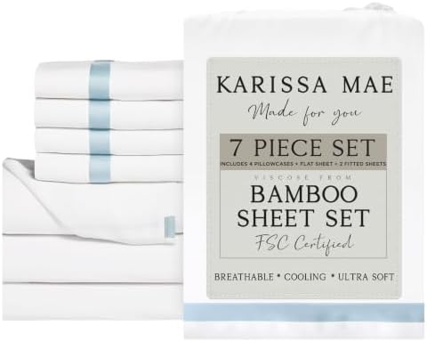 KARISSA MAE 7 Piece Luxury Bamboo Viscose Split King Sheets, FSC Certified