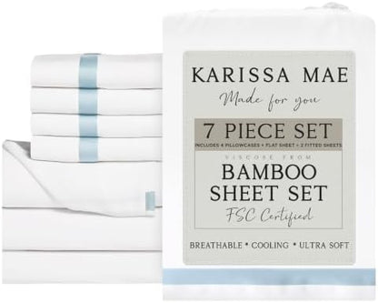KARISSA MAE 7 Piece Luxury Bamboo Viscose Split King Sheets, FSC Certified