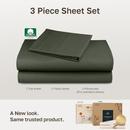 Soft Natural 100% Cotton Sateen Twin Sheets Set, 3 Pc Set, Forest Green