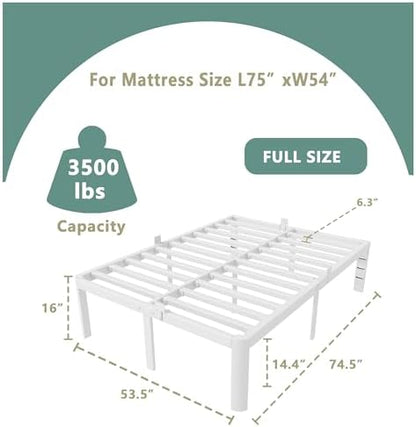 ITIMIDI 16 Inch Full Bed Frame, Heavy Duty, No Box Spring Needed, White