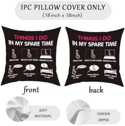 K-pop Decor, Just a Girl Who Loves K-pop Room Decor, Girls K-pop Gifts Rustic Anime Lovers Throw Pillow Covers for Living Room Home Girl Bedroom Decoration Gifts
