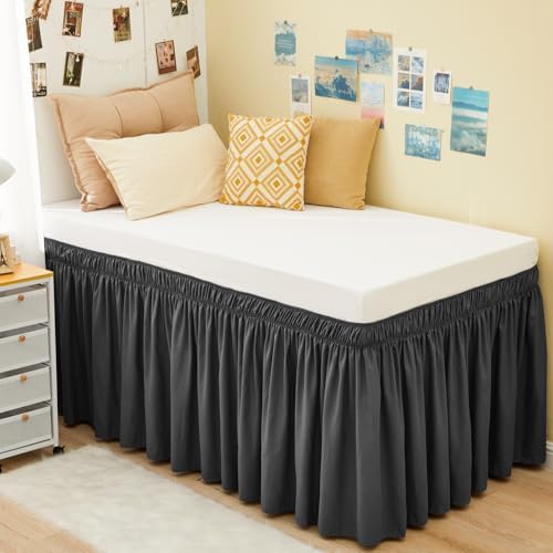 Dorm Room Bed Skirt Twin XL 25" Drop, College Split Corner Bedskirt, Grey
