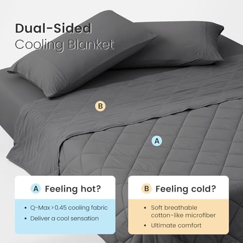 Cozy Bliss Cooling Blanket for Hot Sleepers Queen Size, Q-Max 0.45 Cooling Comfort, Cold Blankets for Night Sweats Sleeping, Ultra-Cool Lightweight Breathable Summer Blanket for Bed, Charcoal Grey