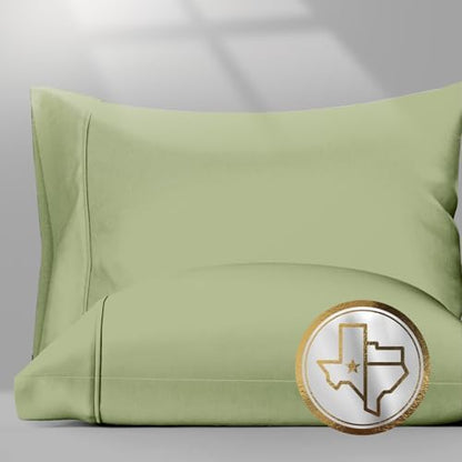 TEXAS LINEN CO. 100% Egyptian Cotton Pillow Cases Standard/Queen Size Set of 2 - Luxury 1500 Series Couture Comfortin' Collection Cotton Pillowcases (Sage Green), Fits Standard & Queen Size Pillows