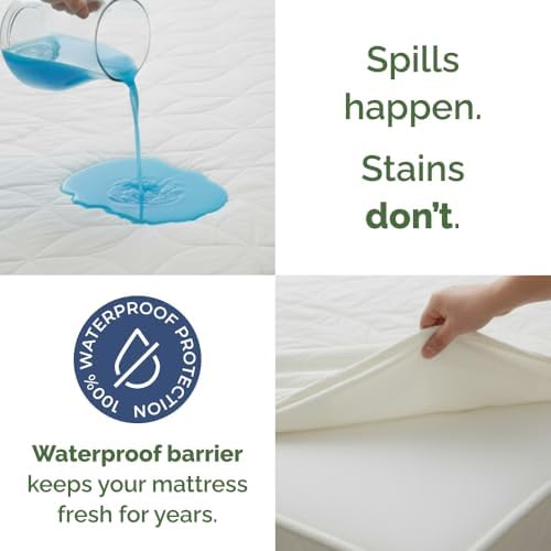 Waterproof Cooling Mattress Protector - Mattress Cover Full Size Bed - Viscose Made From Bamboo - Soft, Breathable, Noiseless & Washable - Fitted Sheet Style & All Round Protection - (54" x 75") White