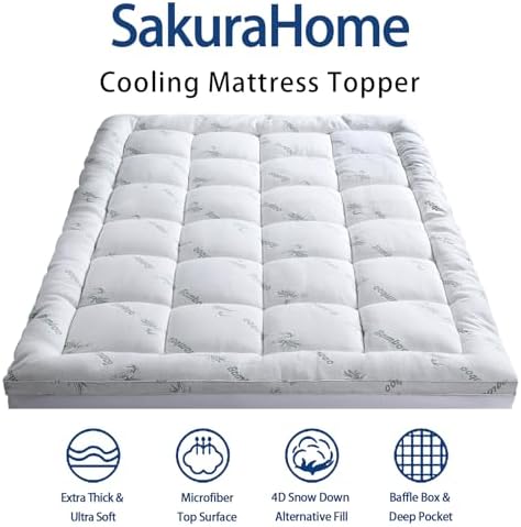SakuraHome Full Size Mattress Topper,Extra Thick Pillow Top Mattress Pad